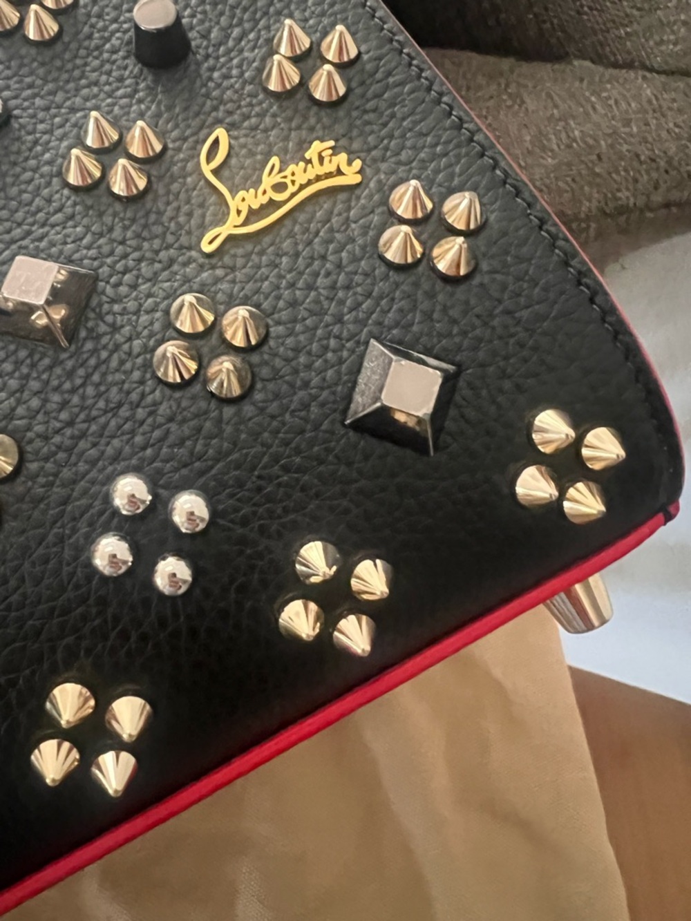 Christian Louboutin Paloma Black Studded Tote with Tan Handles medium - Picture 5 of 11